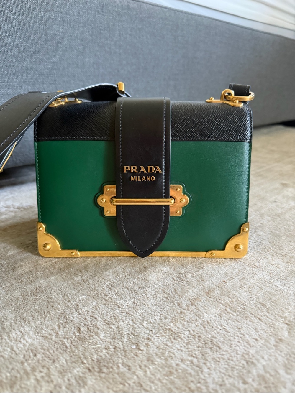 Prada Green and Black Leather Crossbody with Gold Hardware